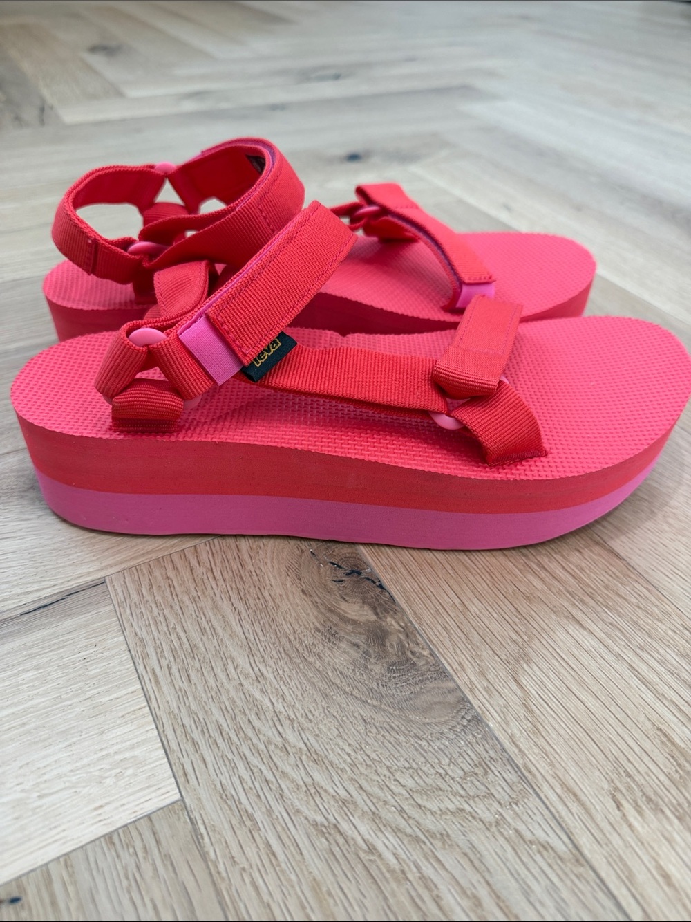 Teva Women's Pink and Bright Pink Layered Platform Sandals NEVER WORN!